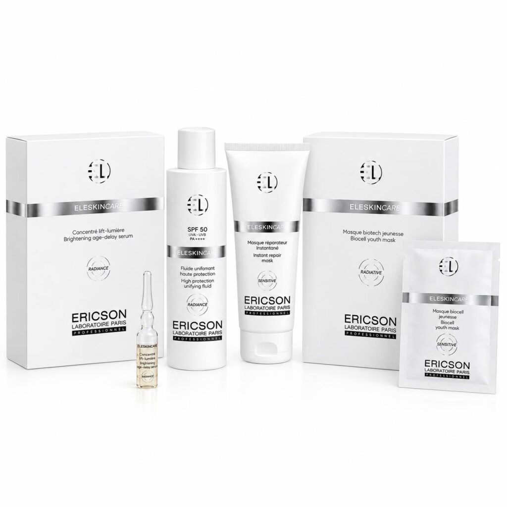 Лінія ELESKINCARE Ericson Laboratoire: сироватка, флюїд SPF 50, маска для відновлення та біоклітинна маска